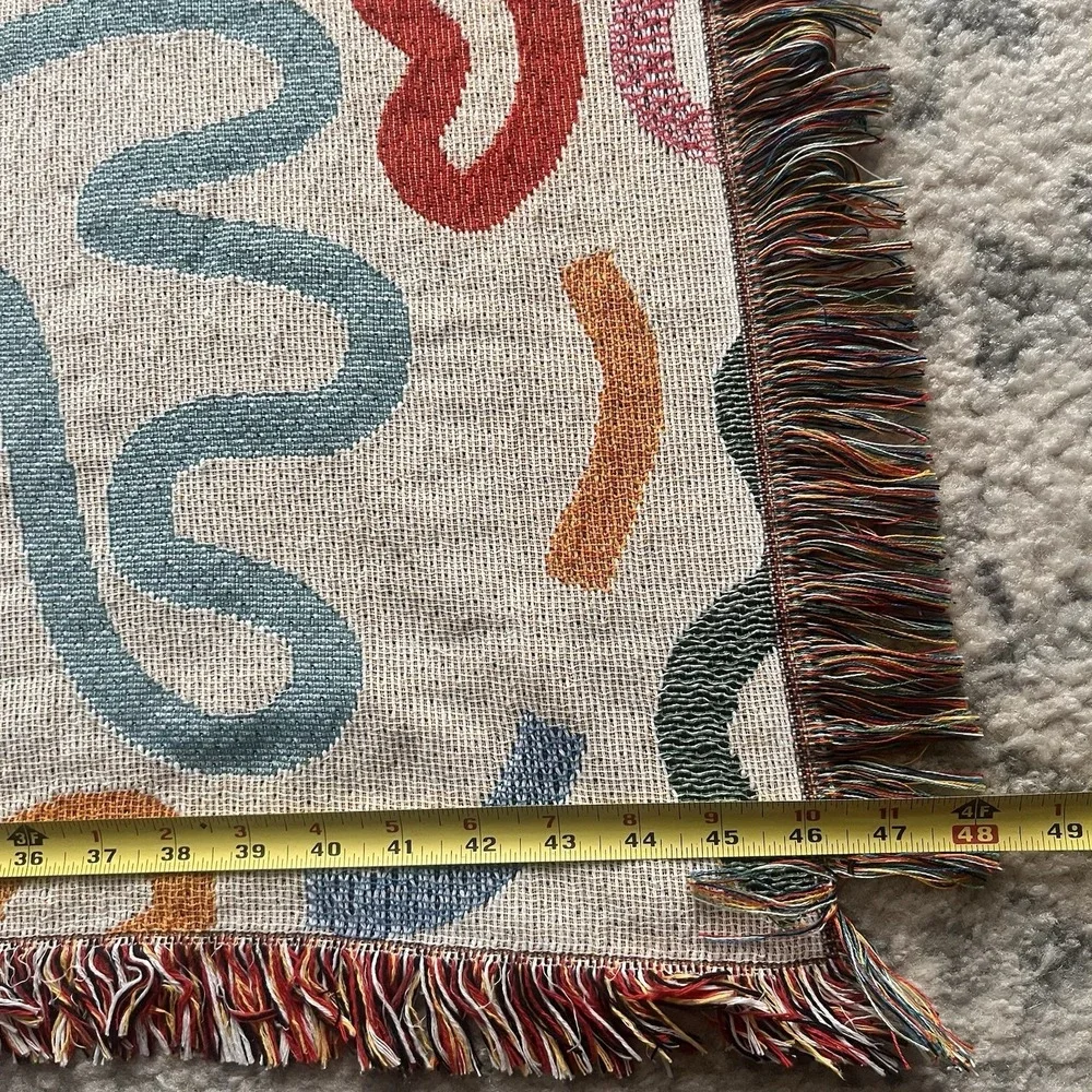 Rare Throw Tapestry Blanket Abstract 68 x 48 Colorful Squiggly Fringe